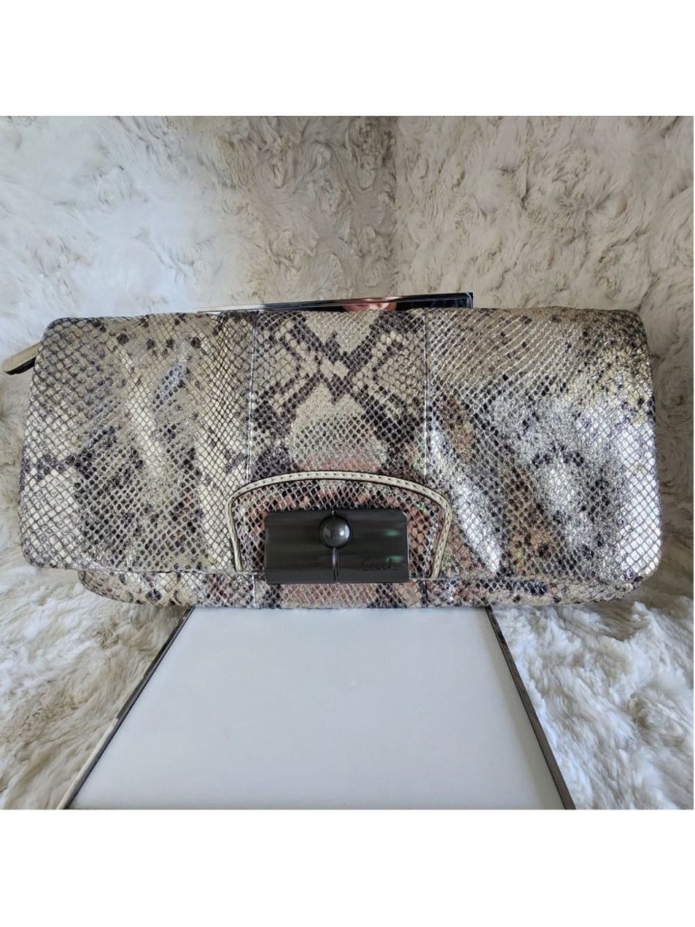 NWOT Coach Limited Edition Metallic Snakeskin Clutch